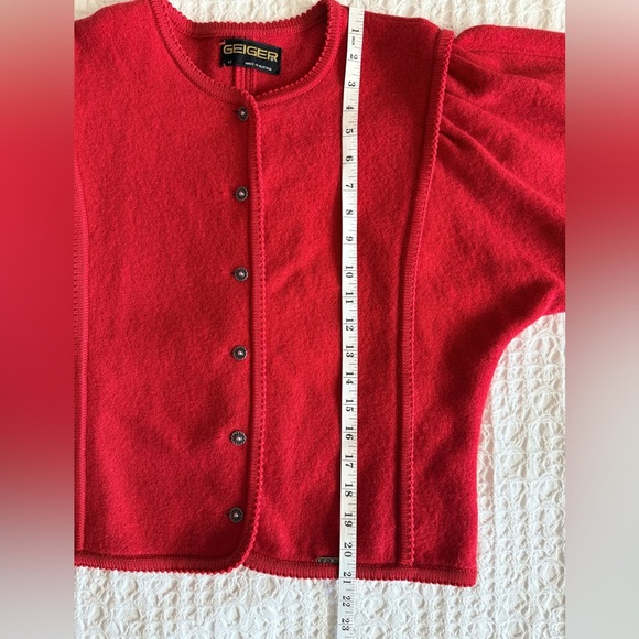Vtg Geiger of Austria Wool Red Cardigan Jacket Puffed Sleeve S M L - Picture 14 of 15